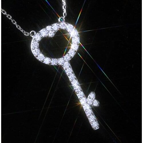 Modyle Silver Color CZ Zircon Crystal Love Heart Key Pendant Necklace For Women Gift 45cm Chain collares Jewelry