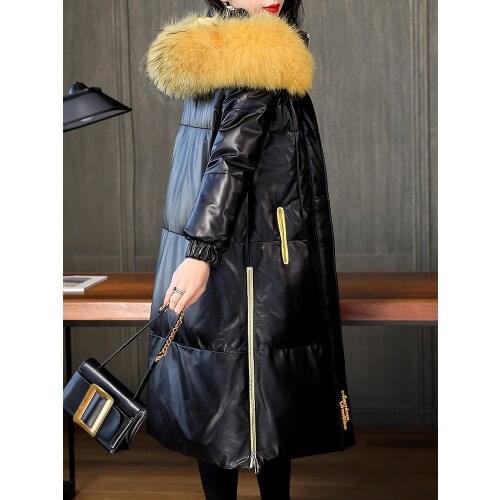 Jacket Winter Genuine Leather Women Sheepskin Coat Long Duck Down Jackets Fox Fur Hooded Warm 2020 MFCM9264 KJ4726