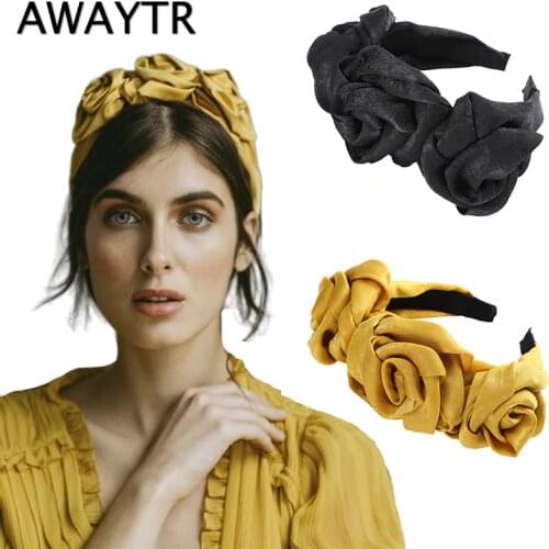 AWAYTR New Flower Fabric Headband Women Floral Bud Decoration Hairband Ladies Retro Hair Loop Female Headwear Hair Accessories
