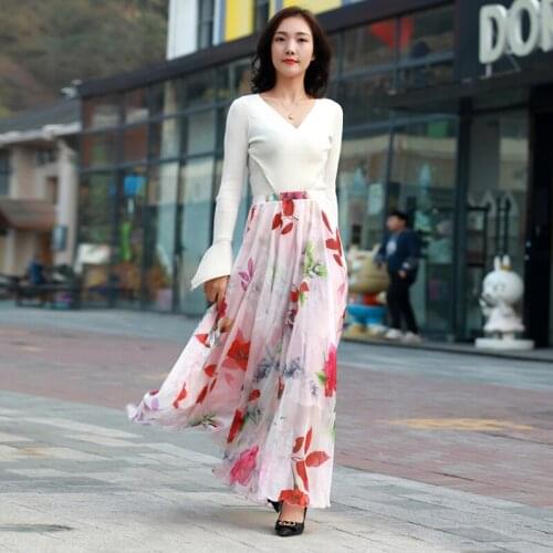 2020 New Pattern Womens Comfort Boho Floral Print Skirt Long Digital Print Long Maxi Skirts Plus Size Beach Wedding Party Skirt