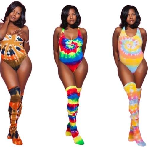 2019 playsuit+ socks women sexy bodycon Summer Color Print shorts suit two pieces Sets beach tracksuit outfit B9167