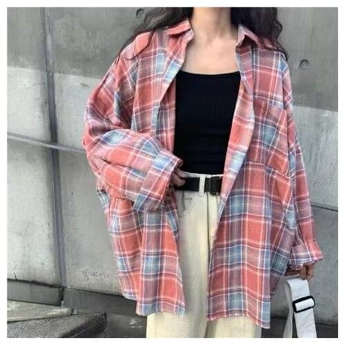 2021 New Hot Sale Loose Large Big Plus Size Women Clothing Tops Long Sleeve Sun Protection Check Coat Long Sleeve Shirt Blouses