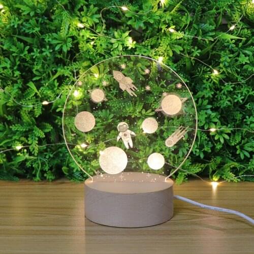 Zhongshan Hotsale Acrylic Carved Inside Wooden Led Base Universe 3D Night Light For Bedroom