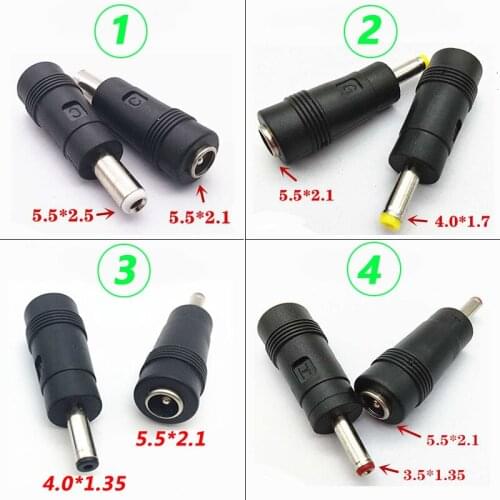 1/4pcs DC 5.5 x 2.1 MM female jack plug adapter Connectors to 5.5 x 2.5、4.0 x1.7、4.0×1.35、3.5×1.35 MM male tips power adaptor