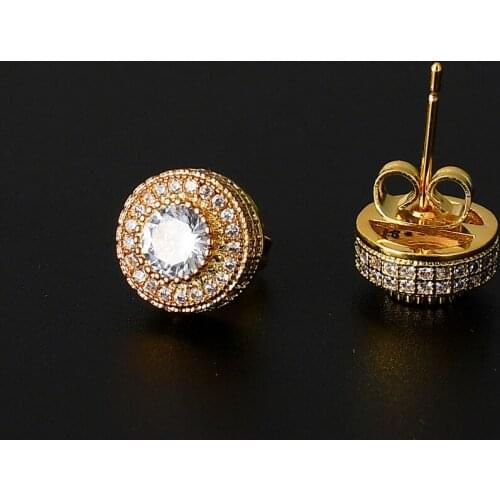 1 Pair Bling Bling Exquisite Round Stud Earring Cubic Zircon Mens Women Hip Hop Jewelry for Gift
