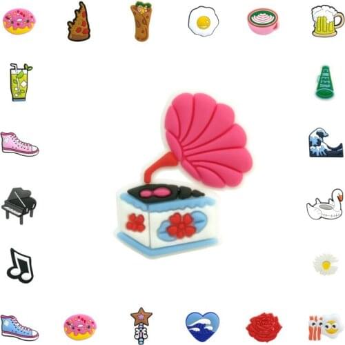 1PCS PVC Icon Doughnut pizza poached egg pink coffee beer drink sports shoes piano notes swimming circle rose Brooches trinket