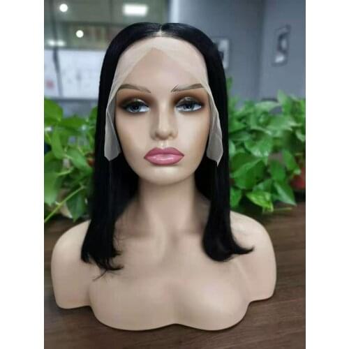 100% real Human hair 12 inch Hair Lace Front Wigs short straight 13* 4 Swiss Lace lace frontal wog for women with body hair