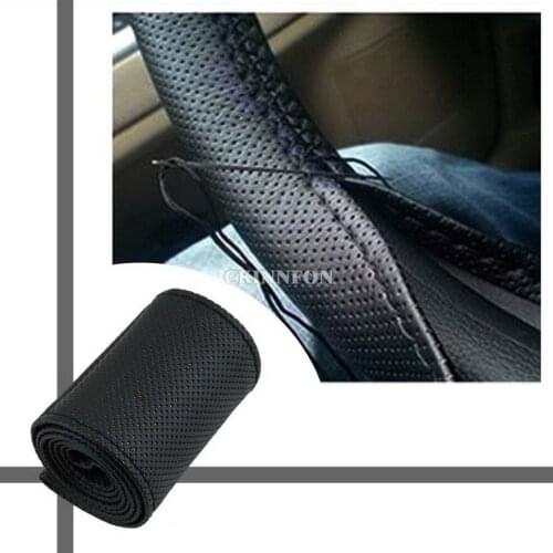 200Pcs/Lot High Quality Hot Truck Universal Leather DIY Steering Wheel Car Cover With Needles and Thread Black (Color: Black)