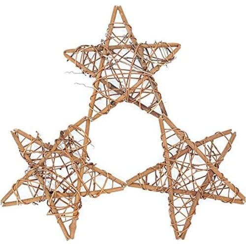 3pcs 15cm 5.9inch Wicker Rattan Stars Wedding Festival Christmas Party Hanging Treetop Decoration Natural Rattan Vine Stars