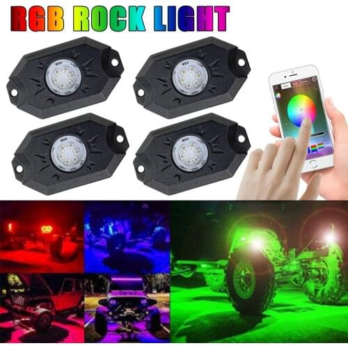 4pcs 12/24V LED RGB Rock Music Light Underglow Led Neon Lights Bluetooth APP Control Auto Decorative Light Car Accessories