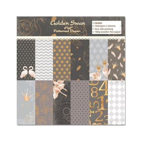 6 Inch Gold Swan Scrapbooking Patterned Art Background Paper Home Deco DIY Card Making Craft Paper Pack