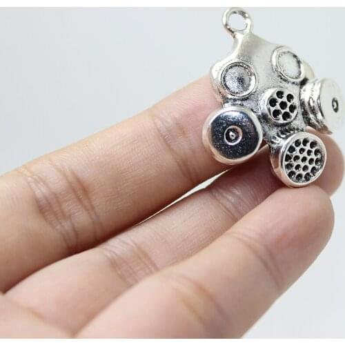 6pcs-- 32.7x27.6x7.4mm 3D Biohazard Charm Biochemical Mask Antique Silver Tone Pendant Necklace Bracelet DIY Metal Jewelry