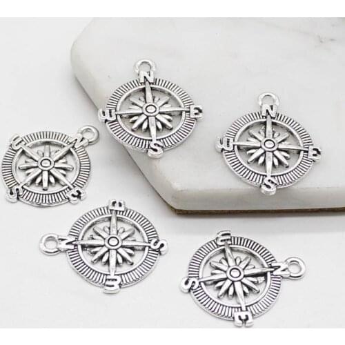 6ps compass connector antique silver plated compass jewelry making bracelet necklace accessories DIY handmade crafts