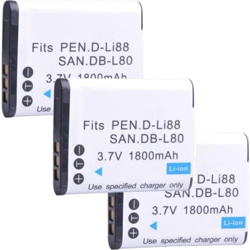 D-Li88 DB-L80 Battery for Pentax Optio P70, P80, W90, WS80, for Sanyo Xacti VW VBX070 X1220, X1250, X1400 for Panasonic HXDC1