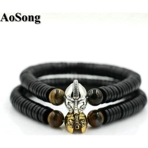 BPPCCR brand Men women Jewelry Coco nut shell beads Roman Warrior Gladiator Helmet Chakras bracelet hombre mujer pulsera