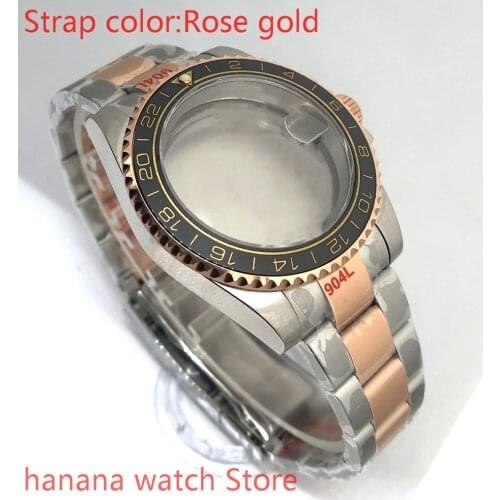 904L stainless steel rose gold strap bracelet with 40mm sapphire glass ETA mingzhuji NH36 MH35 case, bezel black yellow