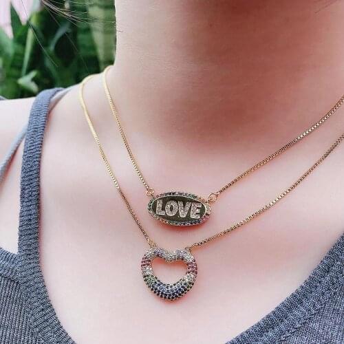 5PCS, Micro Pave Love Heart Necklaces For Women Multicolor Angel Wing Pendant Necklaces CZ Gold Color Lion Head Snake Jewelry