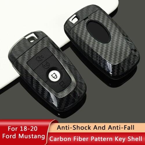 TAJIAN Carbon Fiber ABS Silicone Car Remote Key Case Cover Protective Shell Holder For Ford Mustang 2018-2020