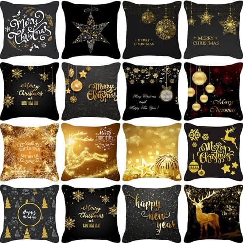 Black Gold Christmas Theme Snowflake Letters Back Cushion Cover Pillow Case Pillow Case Office Cushion Cover