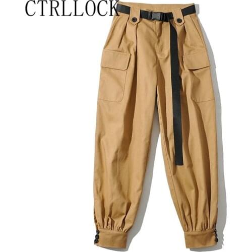 CTRLLOCK Women Hiphop Cargo Pants Casual Streetwear Belt Safari Style Pants 2021 New Fashion