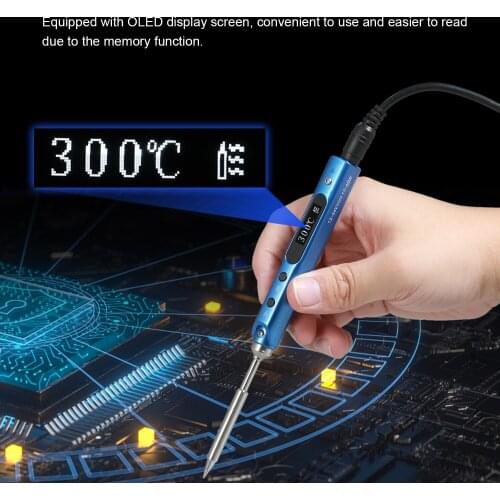 Electric Soldering Iron with OLED Digital Display Intelligent Soldering Iron Kit with 45W PD Power Adapter and 4 Iron Heads Blue