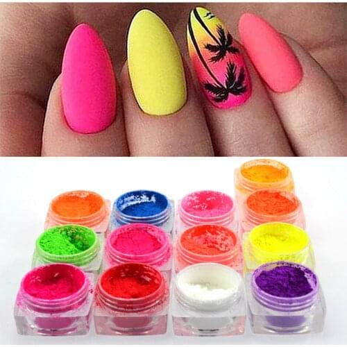 1 Box Neon Pigment Powder Fluorescence Nail Glitter Summer Charming Dust DIY Manicure Nail Art Paillettes Decoration