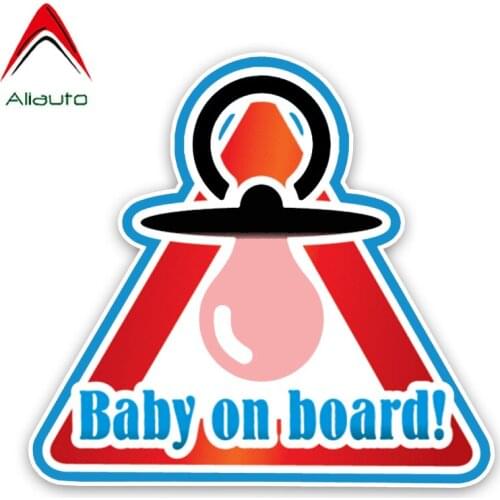 Aliauto Interesting Car Sticker Baby on Board Pacifier Safety Caution Sign PVC Waterproof Sunscreen Decal Decoration,14cm*13cm