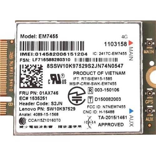 EM7455 WiFi Card FRU 01AX746 LTE 3G 4G Card for Thinkpad X1 Carbon 5Th Gen X270 T470 T470S T470P T570 L570 L470 P51 P71