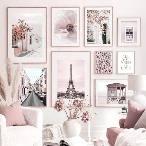 Sakura Flower Paris Tower Road Beach Sky Wall Art Canvas Painting Nordic Posters And Prints Decor Pictures For Living Room Mural