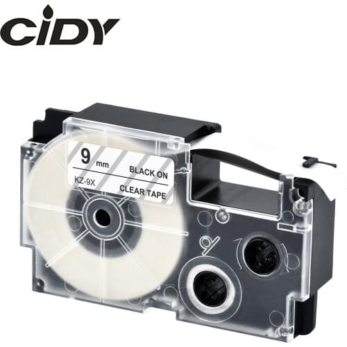 CIDY 50PKS XR-9X XR 9X XR9X Casio black on clear 9mm label adhesive tape cartridge compatible for EZ label printer KL-60-L KL120