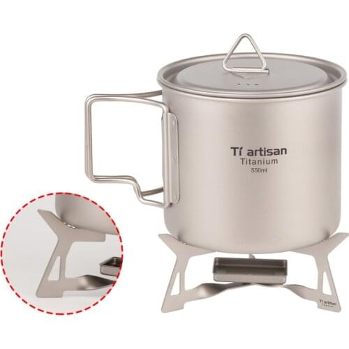 Tiartisan outdoor camping pure titanium Mini Alcohol Stove and 550ml titanium mug tianium cup set for Backpacking WST014