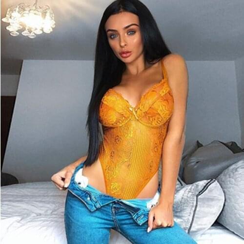 Neon Lace 13 color Bodysuit Women Body Floral Embroidery Bow Tie Transparent Romper Sexy Bodycon Bodysuit Overalls Party