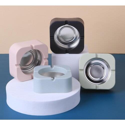 1Piece Portable Creative Simple Style Tinplate Square Round Ashtray Cigarette Holder Ash Storage Box Case Ashtray for Home Car