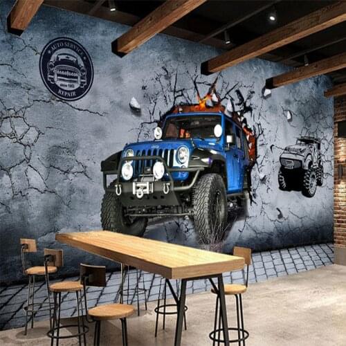 Custom Wallpaper 3D Stereo Car Broken Wall Photo Mural Cafe KTV Bar Restaurant Retro Background Wall Decor Wallpaper For Wall 3D