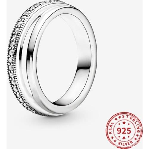 Real 925 Sterling Silver Triple Band Pave Ring Princess Wishbone Crystal Rings For Women Wedding Party Gift Jewelry 2021