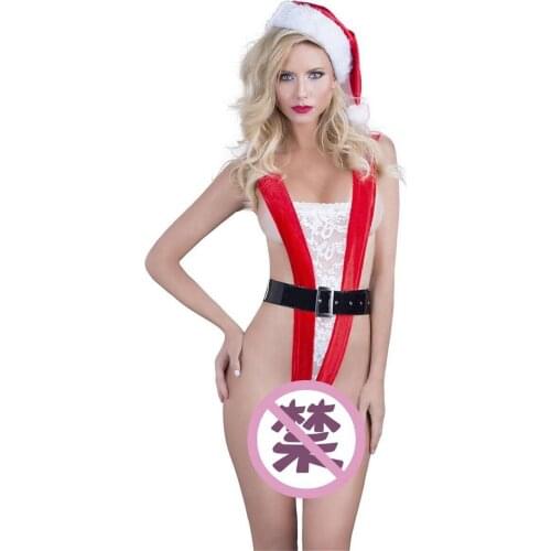Europe and the United States Christmas erotic lingerie sexy adult deep V see-through mesh Christmas girl play with hat set