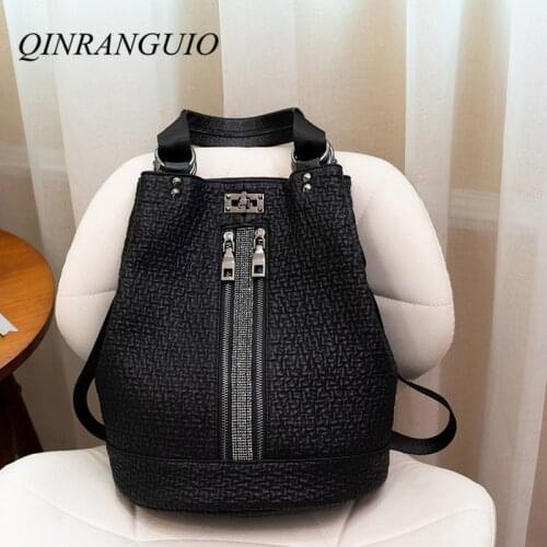 QINRANGUIO Backpack Women Fashion Genuine Leather Women Backpack High Quality Leather Backpack School Bags for Teenage Girls