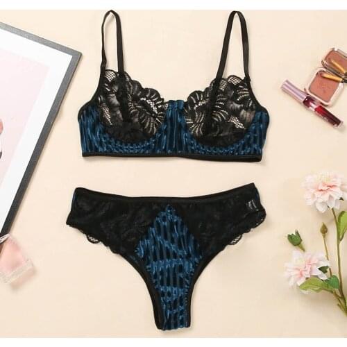Sexy Women Lace Velvet Splice Underwear Underwire Bra Briefs Lingerie Set S-L G-string Sexy Panties Nightwear Sleepwear Sets