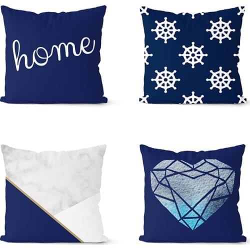 Nordic Navy Blue Cushion Cover Polyester Geometry Pillow Cover Decorative Pillows Home Decoration Throw Pillowcase