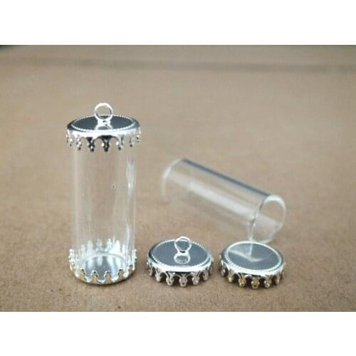 28x12mm Tube shap glass vial with silver plated crown cap wishing glass bottle for jewelry pendant