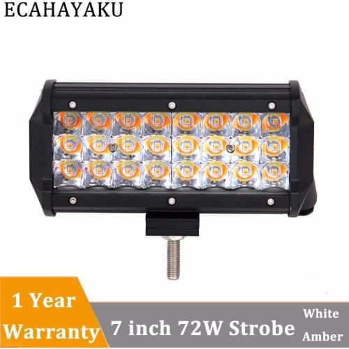 ECAHAYAKU 1Pcs Three Lines 7inch LED Light Bar 72W Spot Beam Strobe Led Work Light Bar 12V for Off-road Trucks SUV ATV 4WD 4x4
