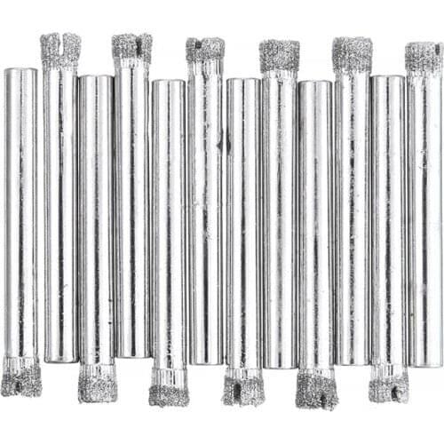 12Pcs 6mm Diamond Coated Drill Bit Carbon Steel Tile Ceramic Glass Hole Saws Silver Cutter Opener Bits Drill Bit Tool 5x0.6cm