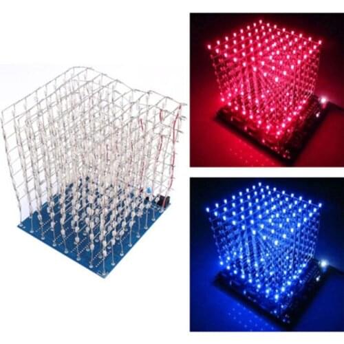 3D LED Light Squared Kit 8x8x8 Cube Blue Red DIY Light Squared Hand-Made Gift Home Decoration