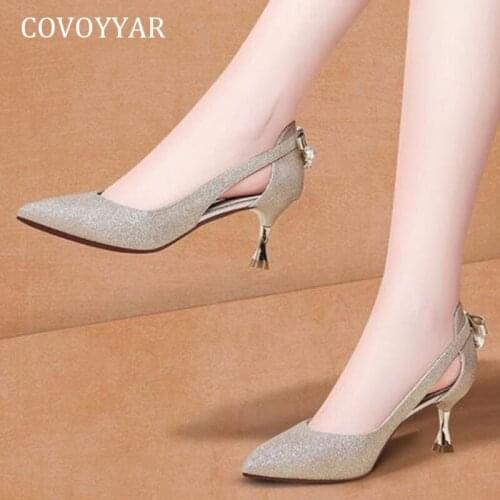 COVOYYAR Shoes Women High Heels Summer Fashion Bling Slip on Lady Shoes Party Golden Pointed Toe Wedding Stilettos WHH271