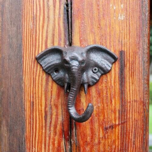 Vintage Elephant Head Cast Iron Wall Hook With 1 Hanger European Home Garden Wall Decorative Monkey Animal Figurines Wall Hooks