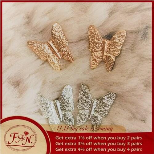 2021 Ins New Trend Women Big Hyperbole Butterfly Style 2 Colours Golden and Silver Color Metal Stud Earrings Fit for Party Date