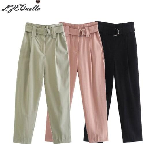 LZEQuella Elegant Formal High Waist Straight Ankle-Length Pants Women Bottom New OL Solid Fashion Loose Suit Trousers Female
