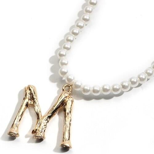 Shellhard Simulated Pearl Necklace Korean Style Letter M Pearl Necklace Women Long Sweater Chain Necklaces Clothing Accessories