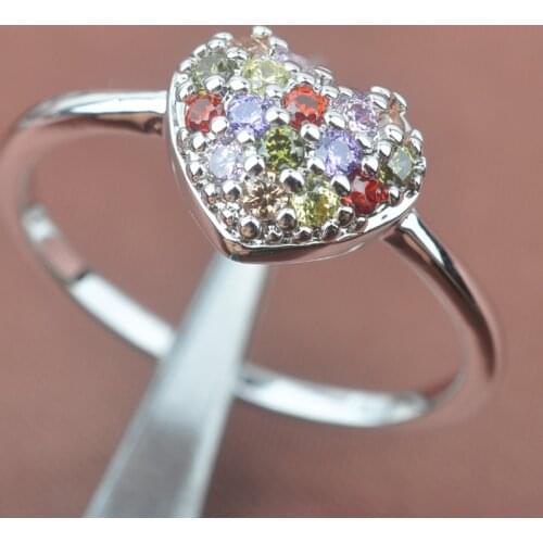 Heart Design Multicolor Cubic Zirconia Silver Plated For Women Jewelry Rings Size 6 7 8 9 SA032