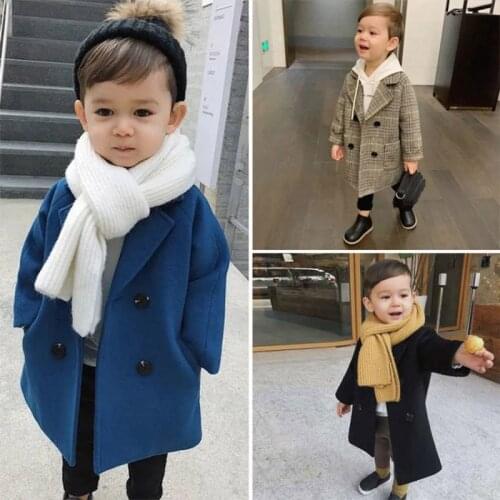 Winter Jackets Coats Boys Girls Woolen Double-breasted Baby Boy Trench Coat Lapel Autumn Kids Outerwear Coats Wool Coat Overcoat